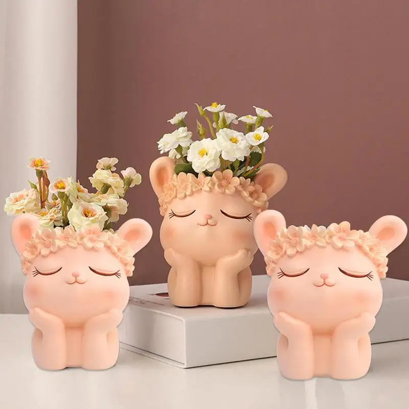 

Flower Pots Unique Animal Flower Pot For Indoor Rabbit Planters Pots Plants Resin Head Planter Pen Pencil Brush Holder