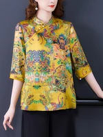 2022 women satin cheongsam top chinese tops elegant vintage qipao shirt chinese style traditional printing qipao costume