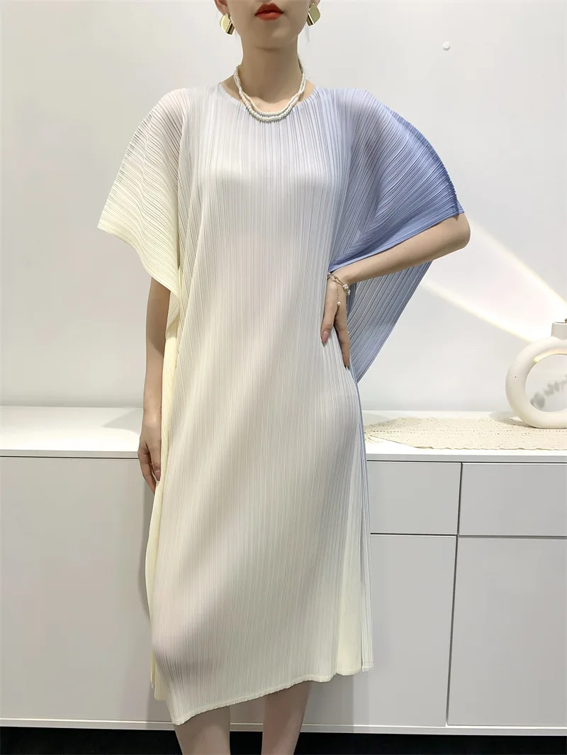 

Miyake Gradient Skirt High-End Pleated Casual Simple Temperamental All-Match Sliding Dress Women Summer New Plain Elegant Dress