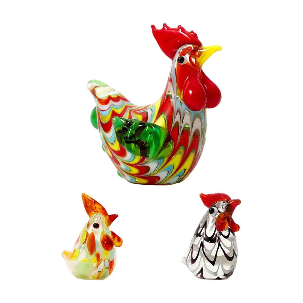 

Rooster Chicken Figurine Animal Figurines Blown Hand Statue Mini Ornament Chick Decor Easter Sculpture Miniature Crystal Figure