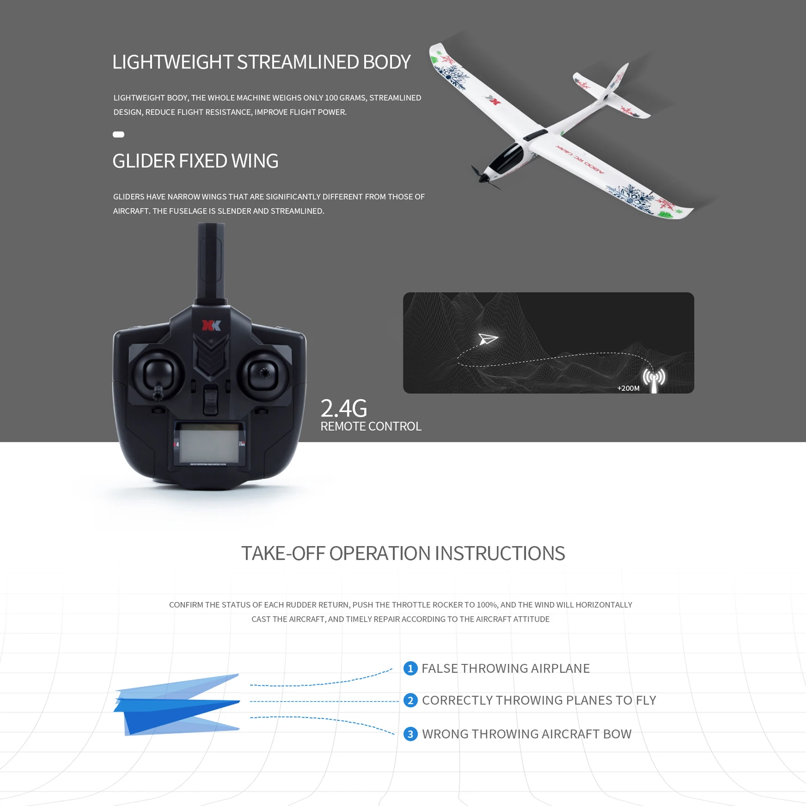 Wltoys XK A800 RC Airplane 5CH USB Charger Remote Control Assembly with 2.4G Transmitter Electric Remote Control Plane RTF enlarge