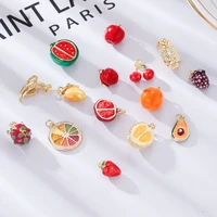 cute enamel strawberry cherry charms for earrings pendants necklace mini fruit watermelon pineapple charms diy bracelet jewelry