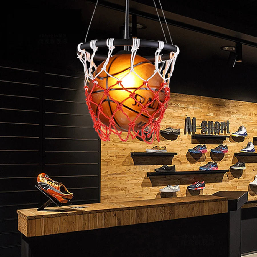

American Vintage Sport Theme Bar Basketball Pendant Lights Bedroom Boy Basketball Hanging Lights For Children's Bedroom Decor