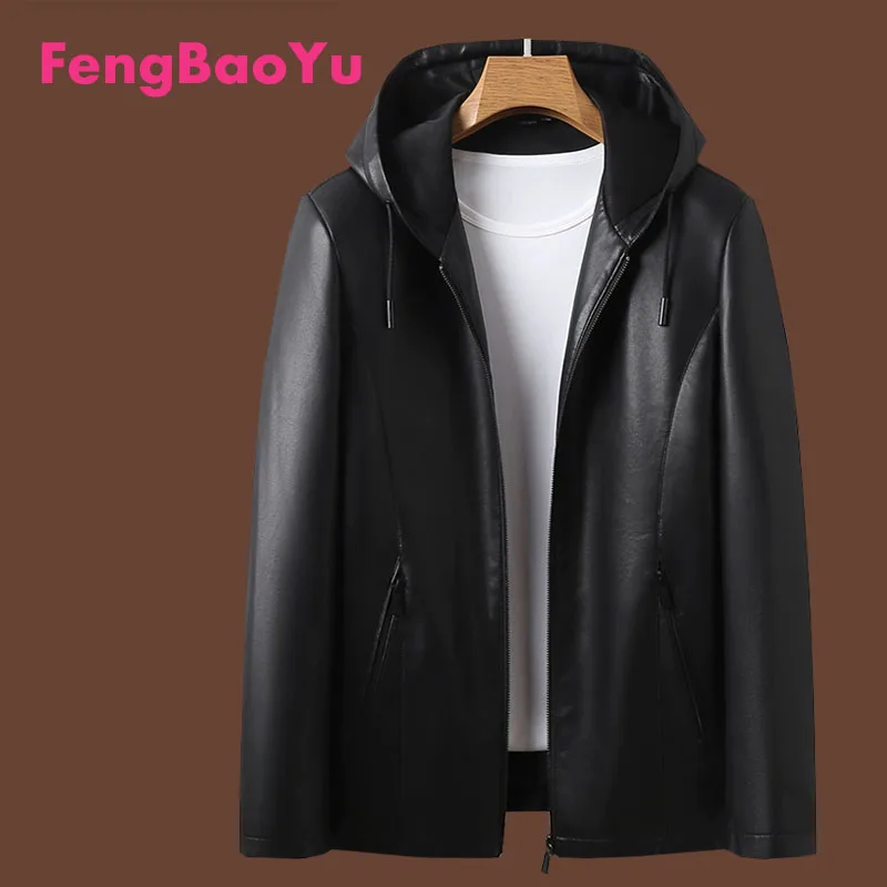 

Fengbaoyu Men Hooded Short Leather Clothing Autumn Winter Youth Fashion Warm winter Black Coat Comfortable and Breathable Top