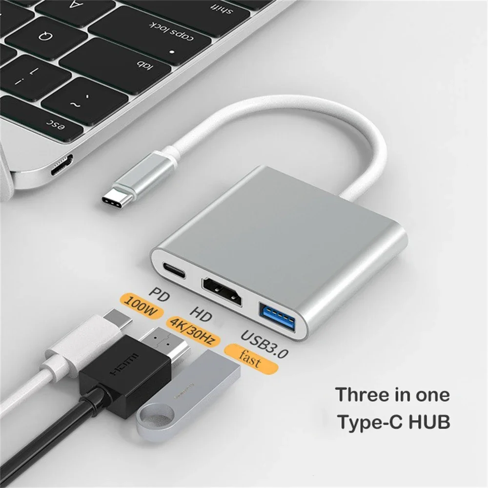 Адаптер 3 в 1 с USB C на HDMI-совместимый адаптер концентратор Type зарядный
