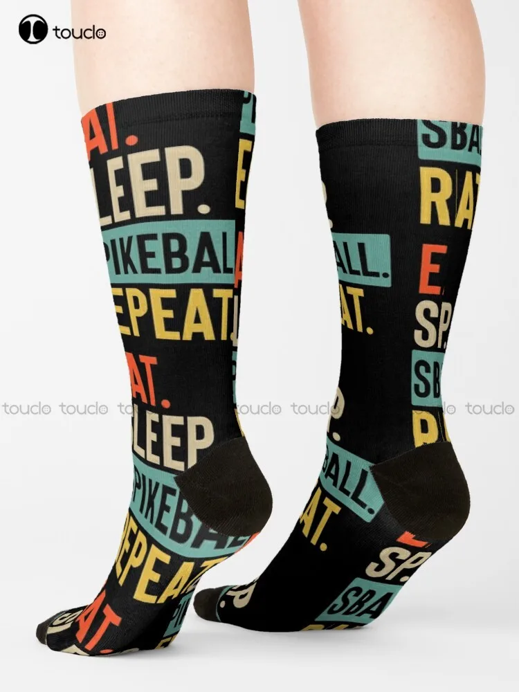

Eat Sleep Spikeball Repeat Retro Vintage Colors Socks Navy Baseball Socks Funny Art Harajuku Streetwear Colorful Cartoon Socks