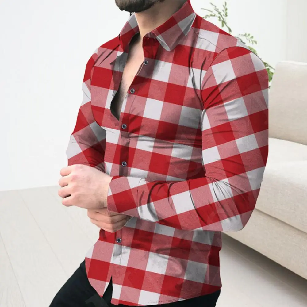 

Men Shirt Plaid Comfy Dressing Turndown Collar Single Breasted Shirt Office Shirt for Daily Wear