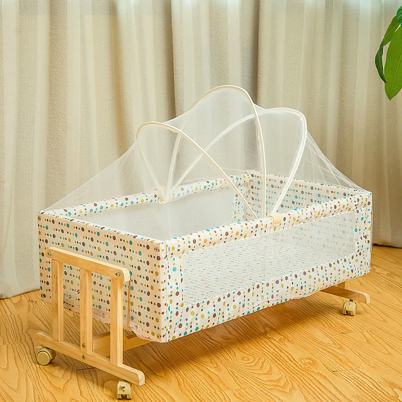 

Подвижная переносная кроватка для новорожденных, деревянная детская кроватка с москитной сеткой, для путешествий, кровать для сна