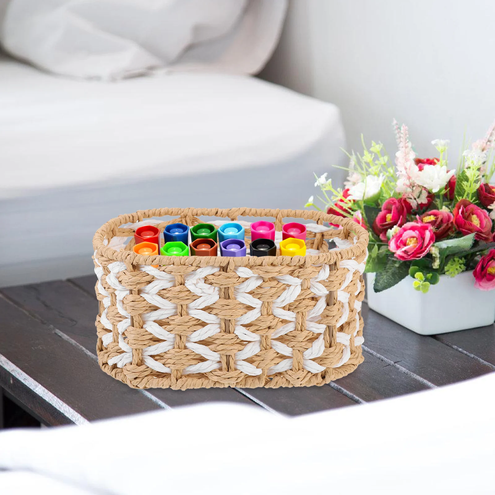 

Storage Basket Desktop Container Crate Home Field Sundries Holder Woven Paper Organizer Baskets Organizing Case
