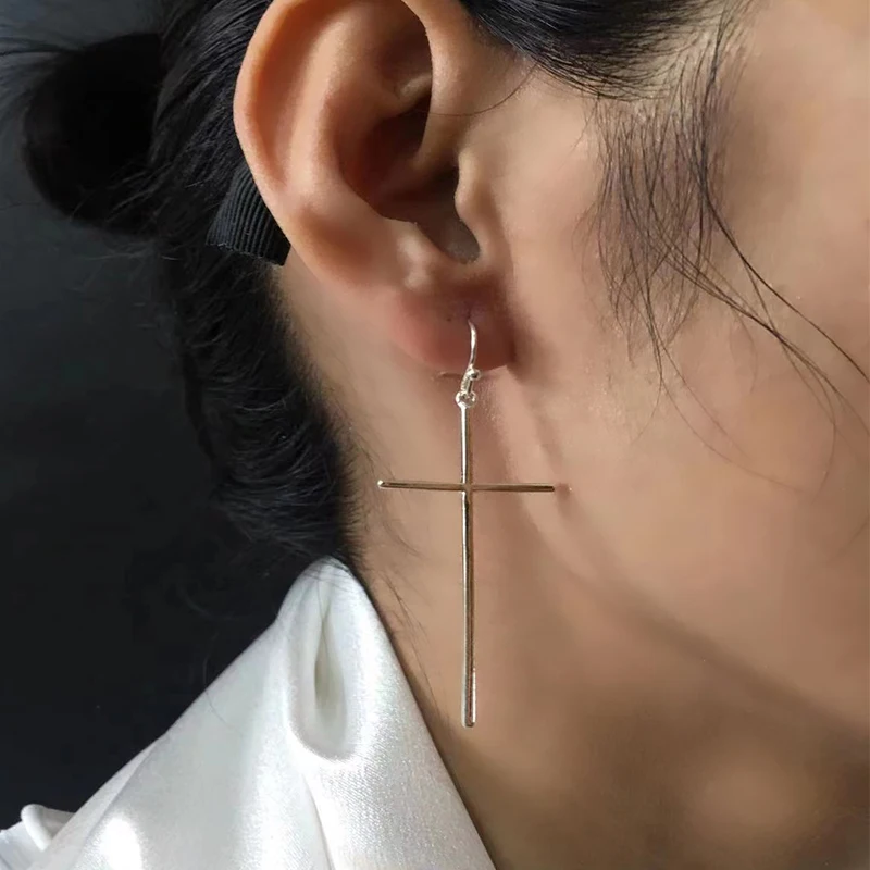 

Punk Long Cross Earrings for Women Fashion Hip Hop Ladies Earrings Gold Color Simple Big Popular Jewelry Gifts