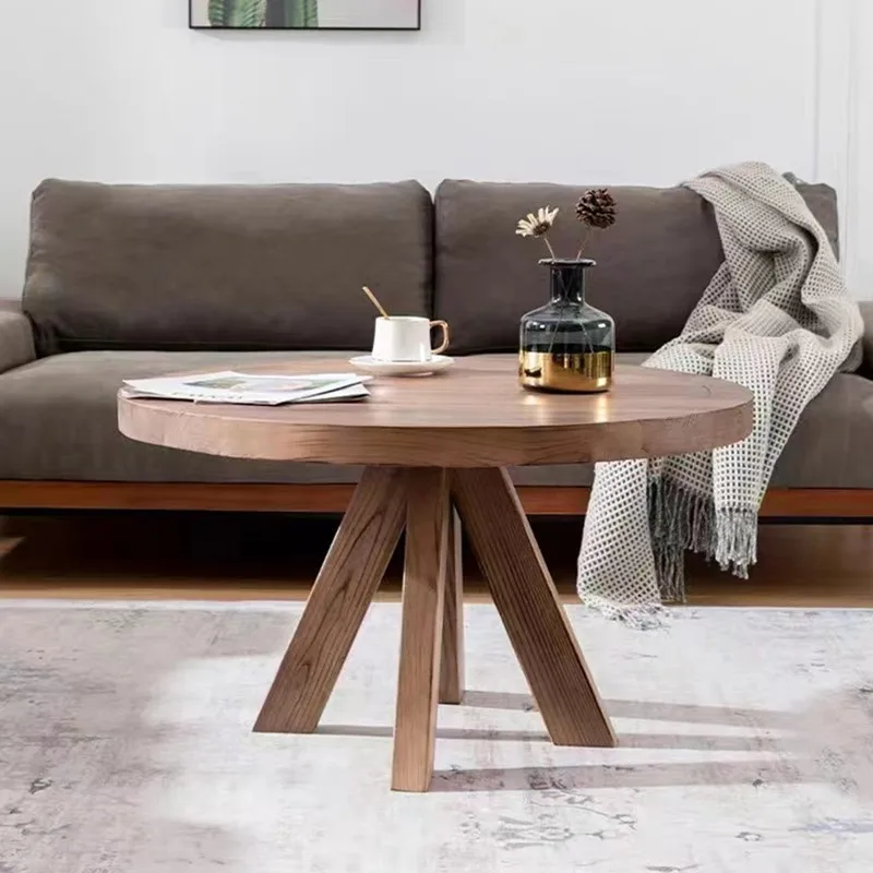 Круглый Маленький журнальный столик из массива дерева в скандинавском стиле