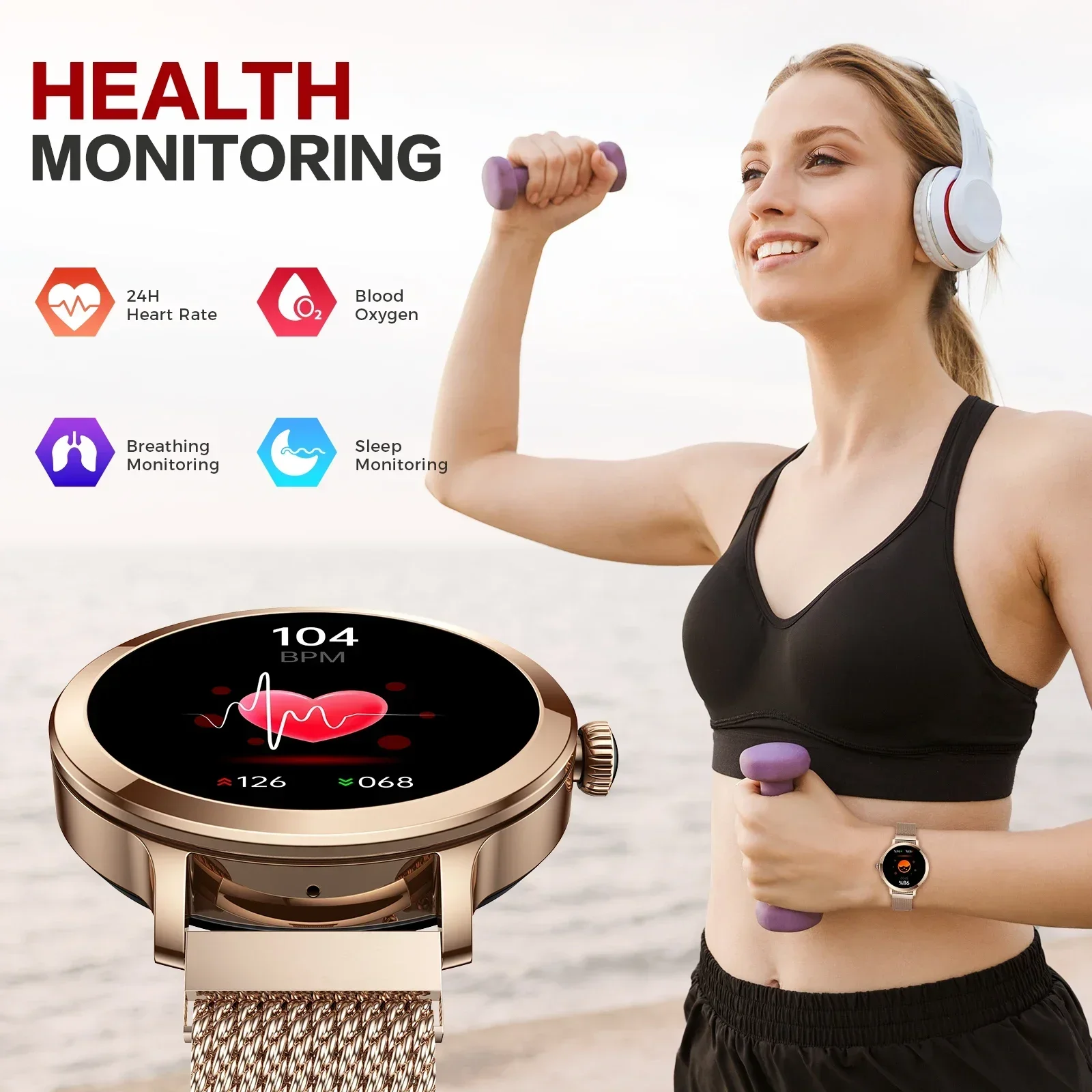 Смарт-часы AMOLED 2024 дюйма с Bluetooth пульсометром тонометром и мониторингом здоровья