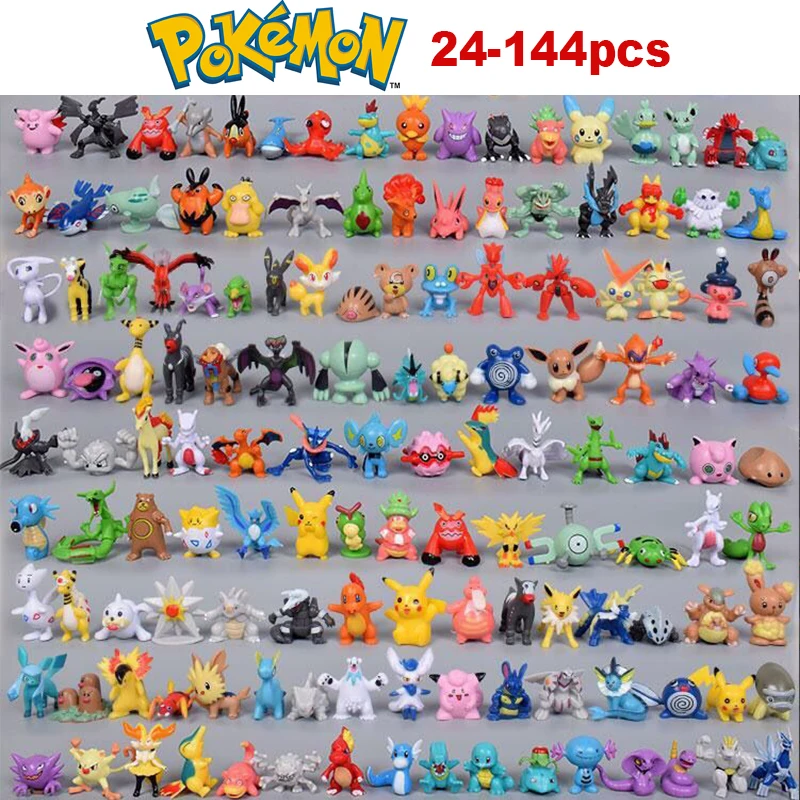 

Экшн-фигурка покемона, 24-144 шт., аниме «Пикачу», мини-фигурки без повторов, коллекционные подарки на день рождения