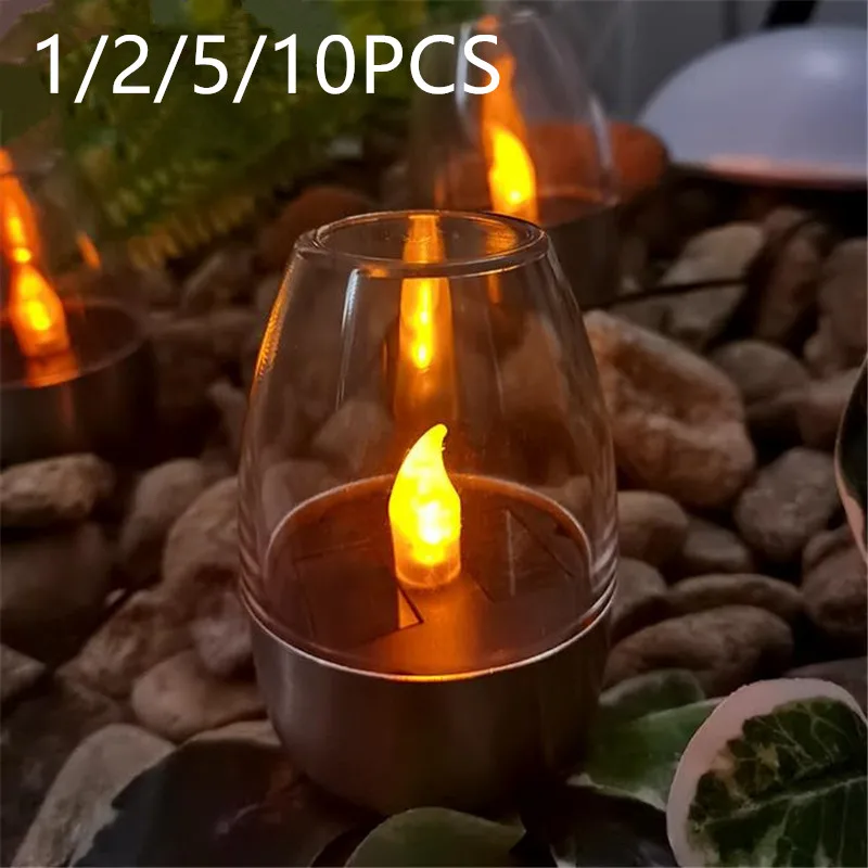 1/2/5/10PCS Stainless Steel LED Candle Night Light Wine Glass Lights Solar Lights For Outdoor Garden Park Lawn Deck Landscape 2#