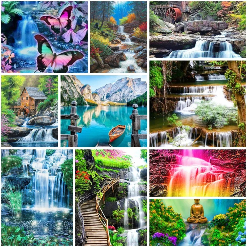 

Adults Drawing By Numbers Waterfall Forest Modular Picture for Coloring Handicraft Paint Painting On The Wall Home Decoration
