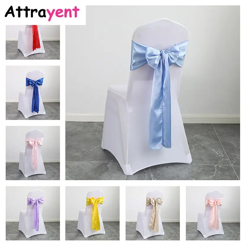 

10pcs Chair Sash Back Covers Wedding Decoration Knots for Marriage Events Banquet Supplies Room Decor Bow Ribbon Satin Belt Ties