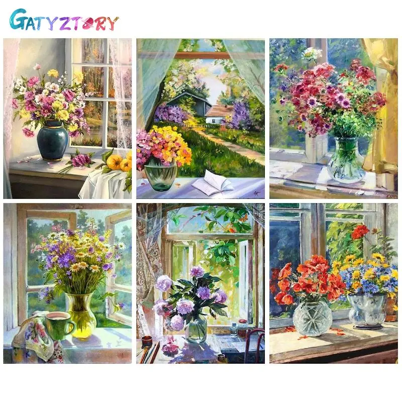 

GATYZTORY Coloring By Number Flower in vase Drawing On Canvas HandPainted Painting Art Gift DIY Pictures By Number Kits Home Dec