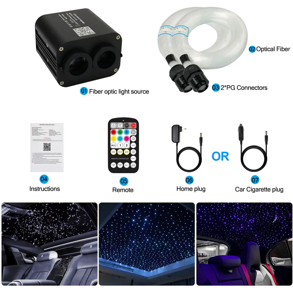 20W RGBW Double Head Car Starry Sky Music Control Car Roof Star Fiber Optic Star Ceiling kit Smart APP Twinkle Fiber Optic Light images - 6