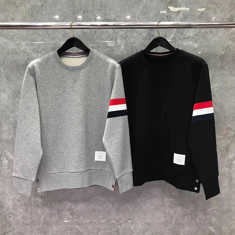 

Tricolor Stripe Men's Sweatshirts Cotton Basic Simple Casual Sports Shirt Women Yarn-dyed Luxury Brand Designer Pullovers S-4XL