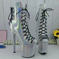 leecabe laser pu 20cm8inches pole dancing shoes high heel platform boots closed toe pole dance boots