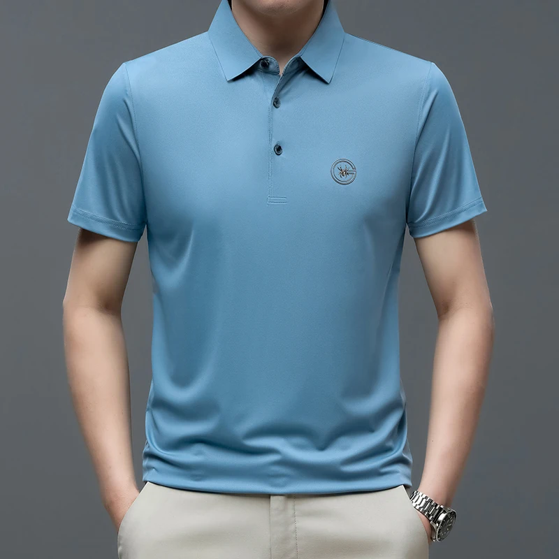 

Мужская модная Однотонная рубашка-поло с отложным воротником, Повседневная деловая рубашка для гольфа, футболка с коротким рукавом, верхняя одежда, мужская одежда