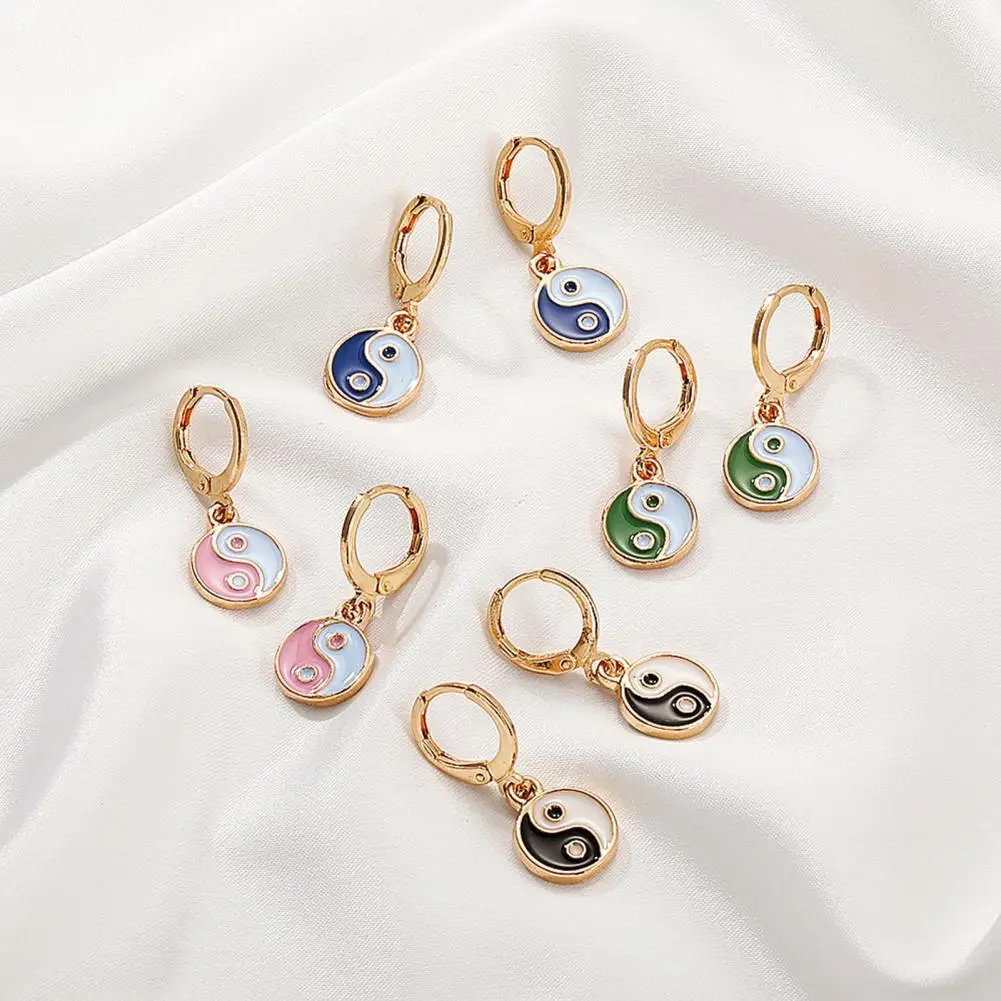 

1 Pair Traditional Romantic Piercing Drop Earrings Colorful Tai Yin Yang Hoop Earrings Party Jewelry