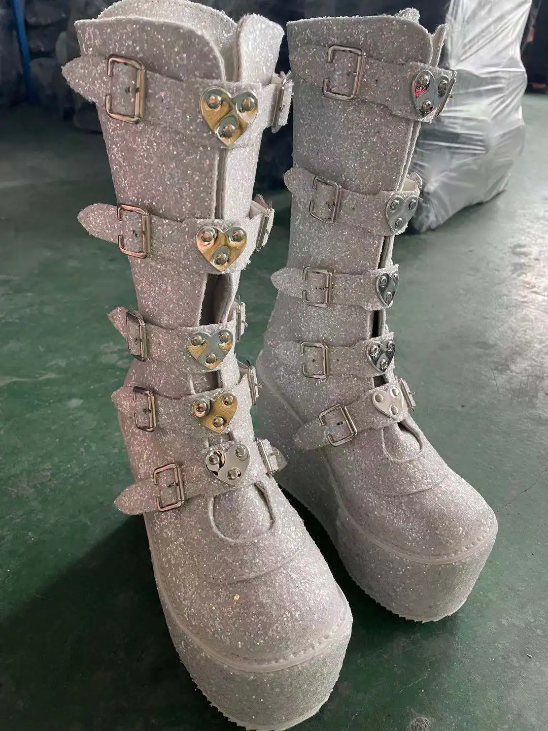 Brand Design Big Size 43 Black Gothic Style Cool Punk Motorcycles Boots Female Platform Wedges High Heels Calf Boots Women Shoes