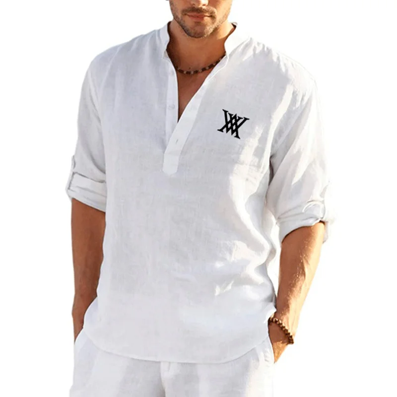 

New Men's Linen Long-Sleeved Shirt Pure Color Casual Long-Sleeved Cotton Linen Shirt Top Size S-5XL