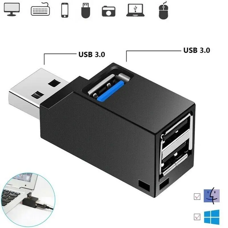 

Mini USB 3.0 HUB 3 Port Verteiler Adapter für PC Laptop Macbook Notebook SPEED