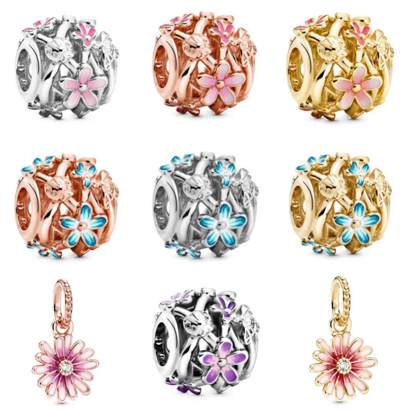 925 посеребренный вырезанный розовый фотоэлемент для браслетов Pandora ожерелья