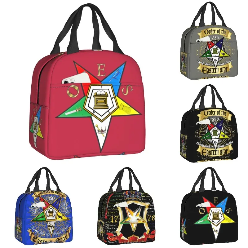 Eastern Star Logo Freemason Insulated Lunch Bag for Women Waterproof Thermal Cooler Bento Box Kids School Children lunchbag