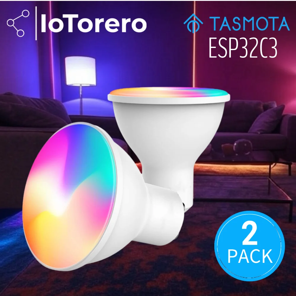 Фото Светодиодная лампа IoTorero Tasmota Matter ESP32C3 MQTT 2 упаковки GU10 RGBCCT работает с домашним помощником №1