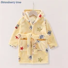 Мультяшный детский халат с капюшоном, зимний фланелевый теплый длинный пояс для мальчиков и девочек, одежда для сна, халаты, халат, детские пижамы