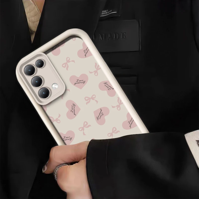 Bow Knot Love Heart Case For OPPO Reno 12F 12 11F 11 10 8T Pro Plus Camera Lens Protection Shockproof Soft Silicone Phone Cover