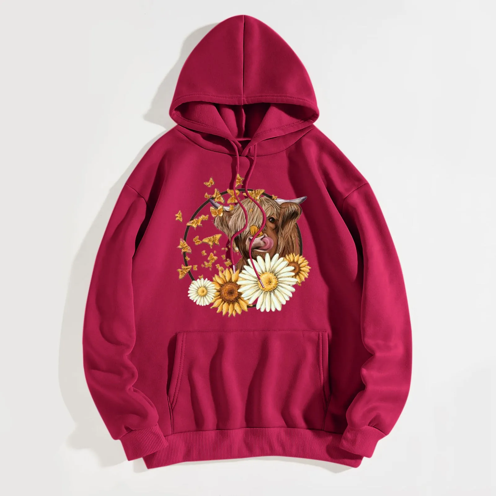 

Women Merry Christmas High Land Cow Sweatshirt Hooded Round Neck Long Sleeve Pullover Lightweight Womens Lightweight Hoodie