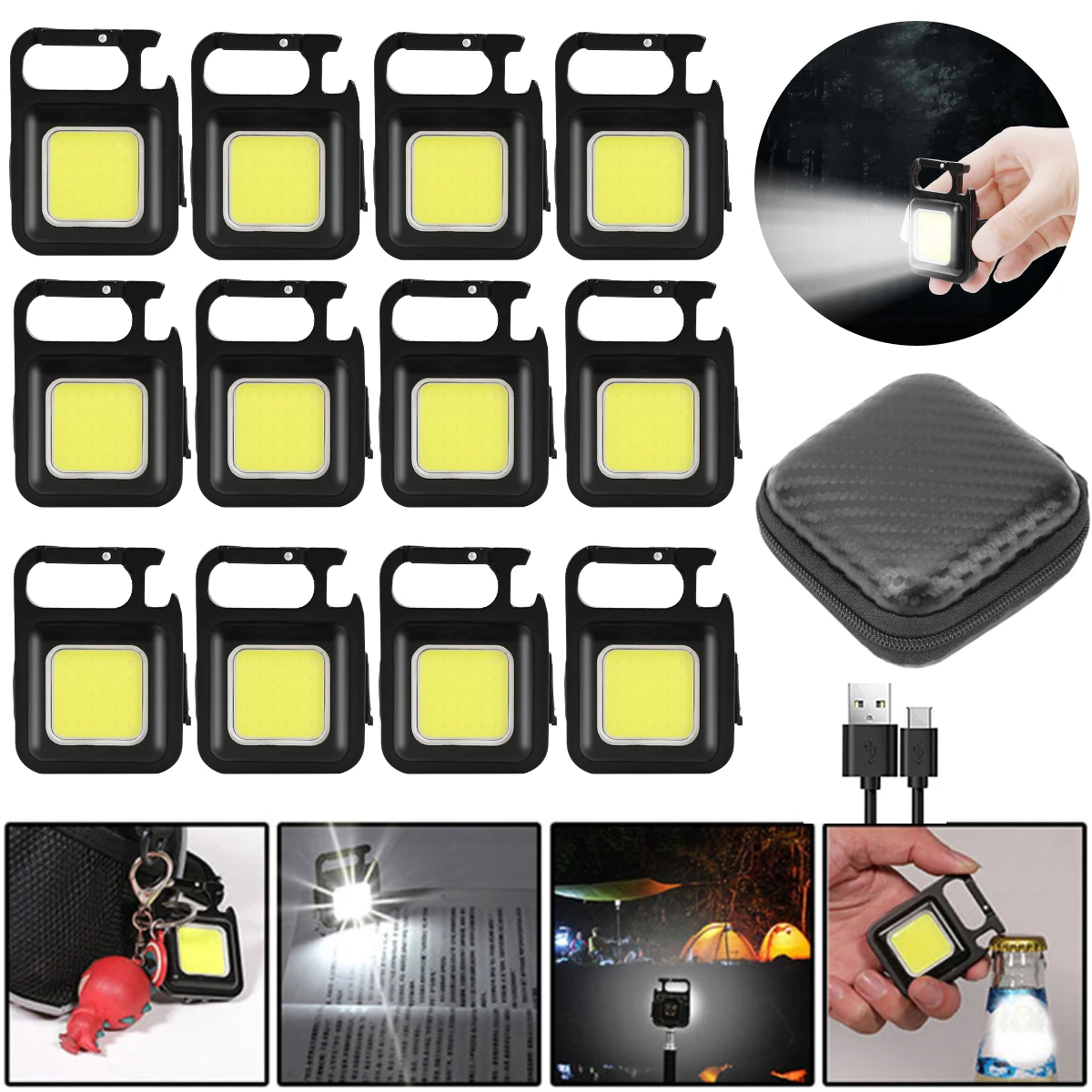 

1-5 Set Mini LED Working Light Portable Pocket Flashlight USB Rechargeable Key Light Lantern Camping Outside Hiking COB Lantern