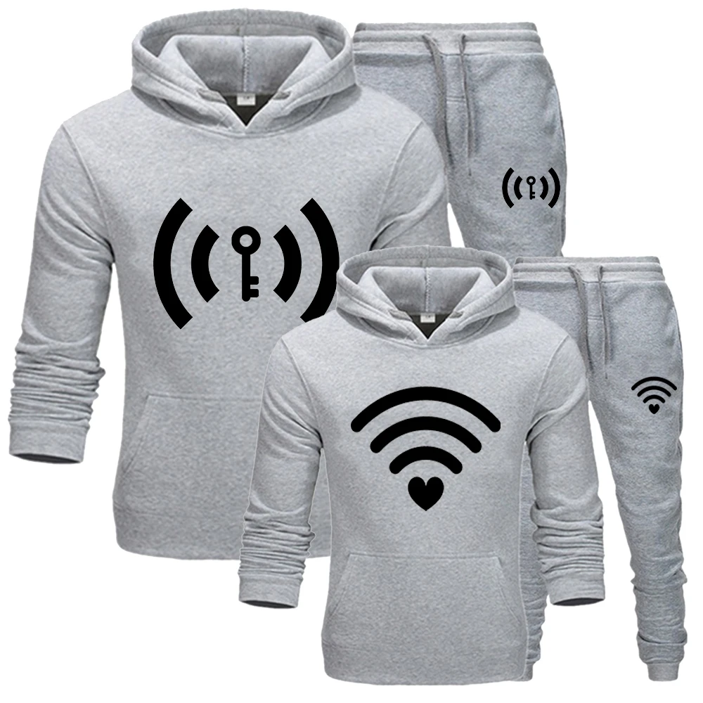 

Fashion Lover Couple Sportwear Set Spring Autumn Winter Hooded 2PCS Set Hoodie and Pants Plus Size Hoodies Women Clothes