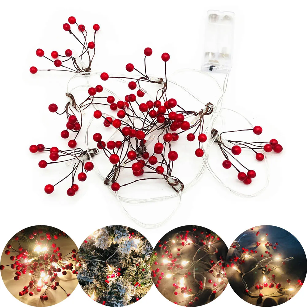 

1*Christmas LED Red Fruit Light String Courtyard Christmas Tree DIY Supplies Artificial Flowers Fruit New Year Wedding