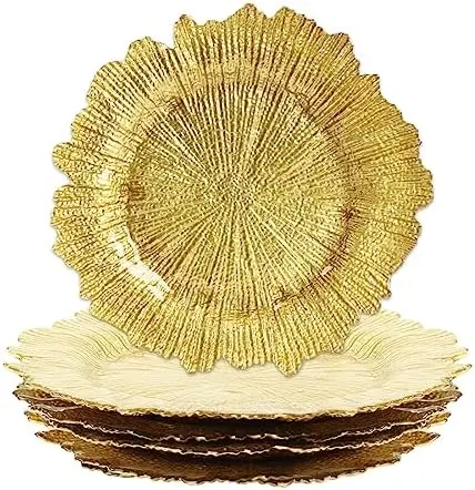 

Glass Charger Plates, Gold Starburst Charger Plates, Gold, Set of 4