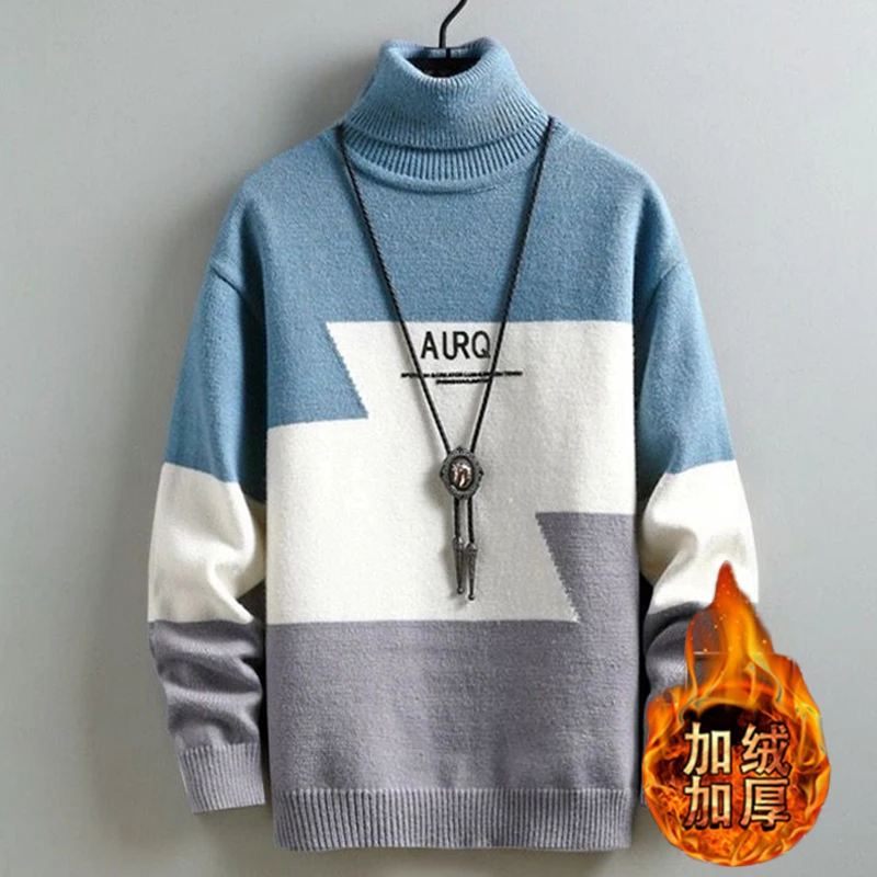 Winter Turtleneck sweater Boys Teenagers Fleece-lined Thick Junior High School Students Woolen Sweater Warm Loose