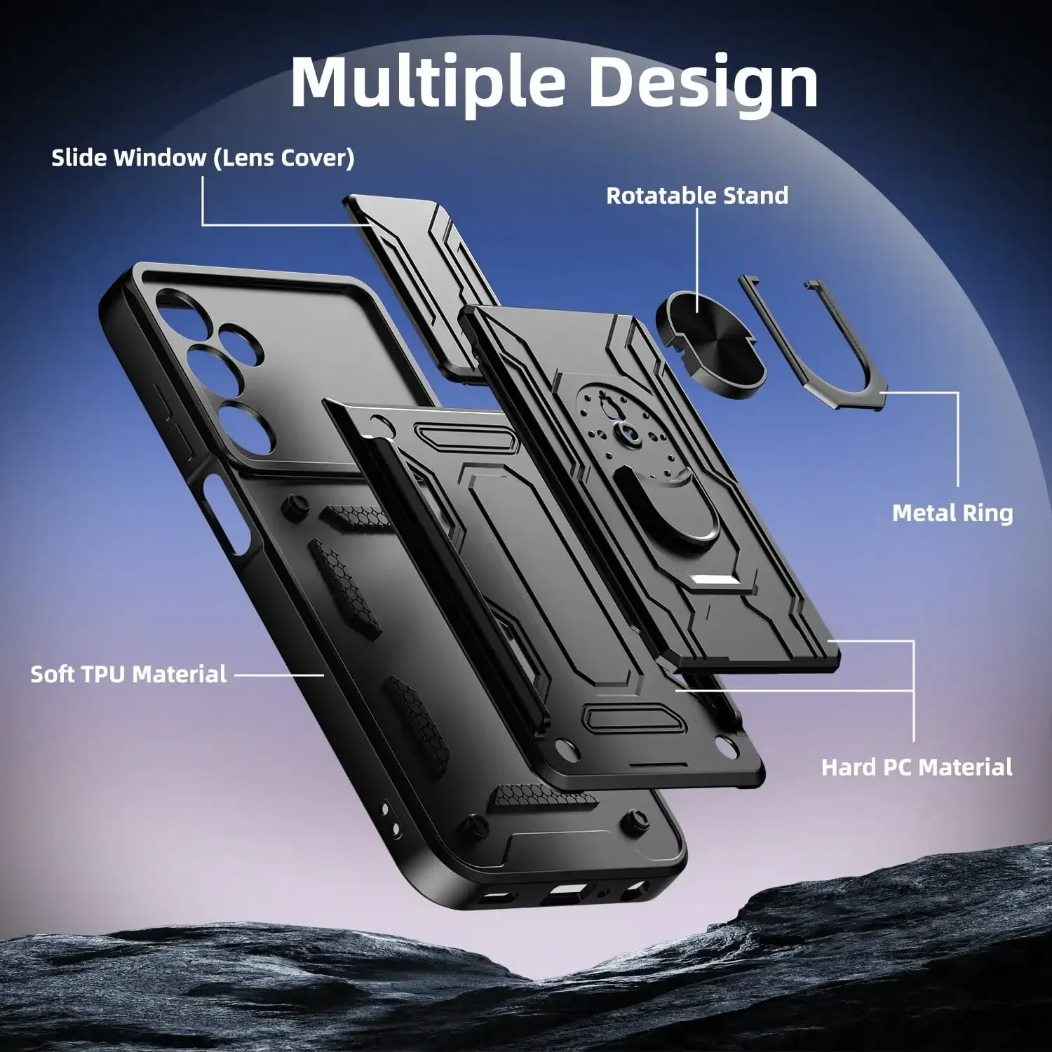 Фото Чехол для Samsung Galaxy S25 Edge S24 S23 S22 Ultra Plus S20 FE A56 A36 A55 A35 4G 5G Slide Camera Card Holder 360 °   Крышка кольца №3