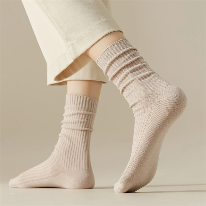 5 Pairs Per Lot Women Socks Long Casual New Autumn Warm Absorb Sweat Sport Girls Cotton Socks Solid Color Korean Style Multipack