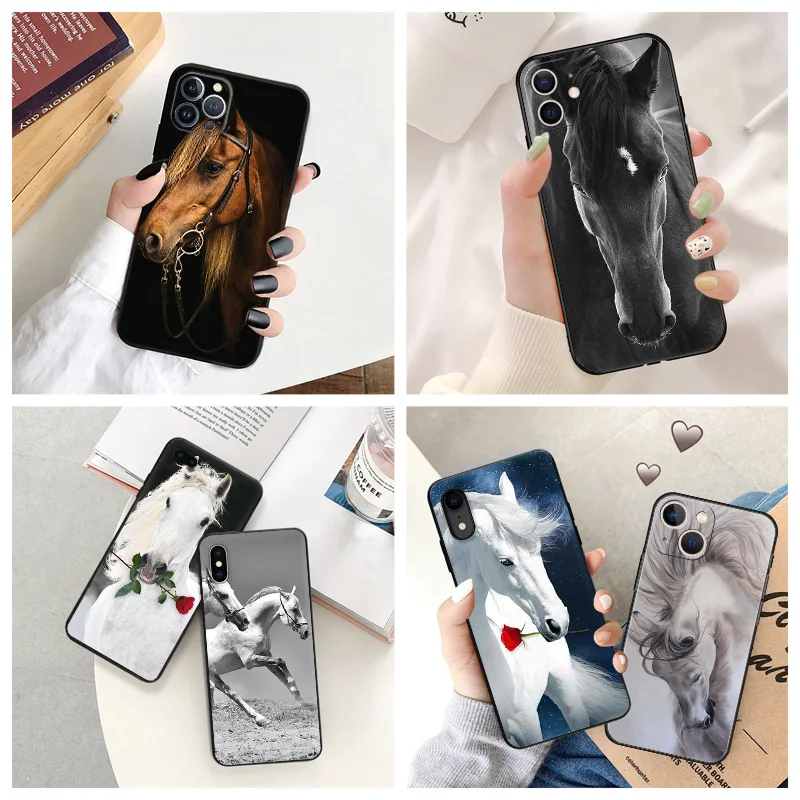 

Black Matte Anti-Drop Phone Case For iPhone 14 12 13 Pro Max 11 Mini 7 8 6 6s Plus XS X XR SE Luxury Snow Running Horse Cover