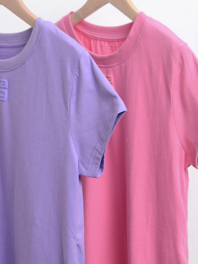 

Женская футболка, Новинка весна-лето 2022, однотонный топ с круглым вырезом и надписью, Женская Повседневная футболка с коротким рукавом