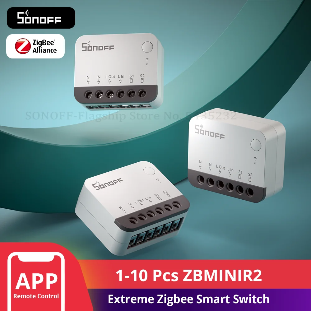 Фото Смарт-переключатель SONOFF ZBMINIR2 Extreme Zigbee, 1-10 шт Detach Relay Switch Remote Control через eWeLink Работает с Alexa Google Home №1