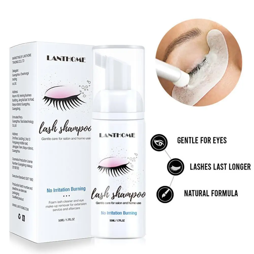 

50ml Eyelash Extensions Brush Shampoo Kit Eyelash Extension Glue Eye Lash Cleansing Foam Pump Design No Stimulation Makeup Clean