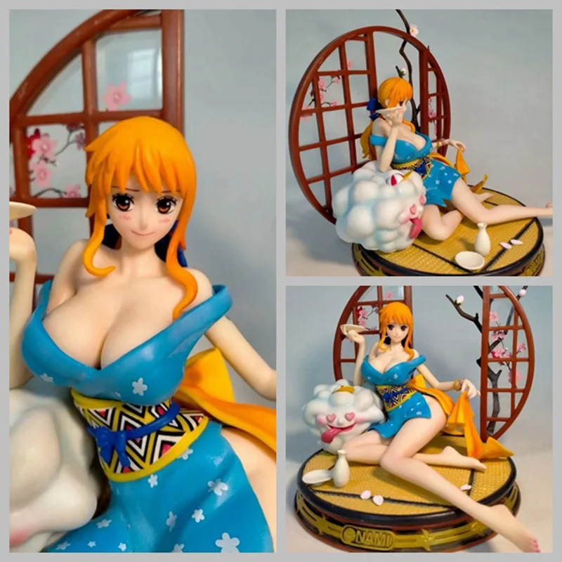 

Boxed 26CM Anime Luffy GK Nami Sexy national style kimono Drunk PVC action figure Model Collectible Ornaments toys gifts