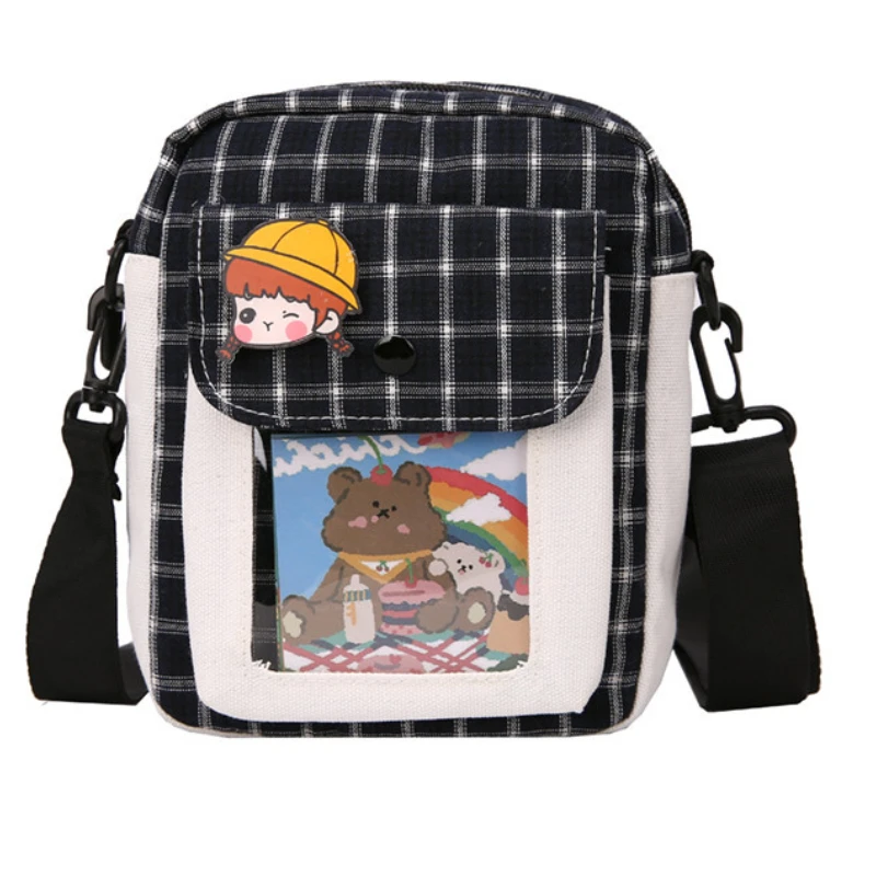 Girls Boys Canvas Bags 2022 Fashion New Children Lattice Lovely Student Messenger shoulder Bag