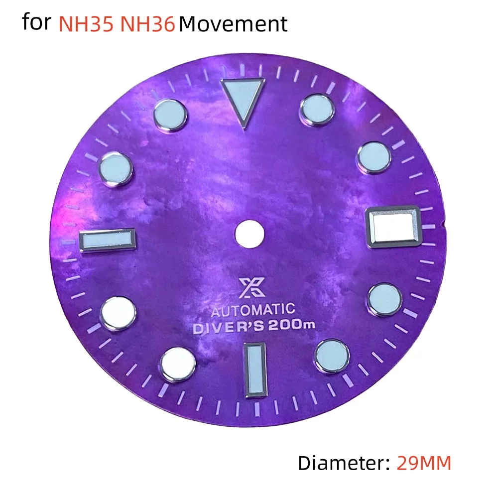 

New 29mm Purple Watch Dial Green Luminous Watch Dial for NH35 NH36 Automatic Movement