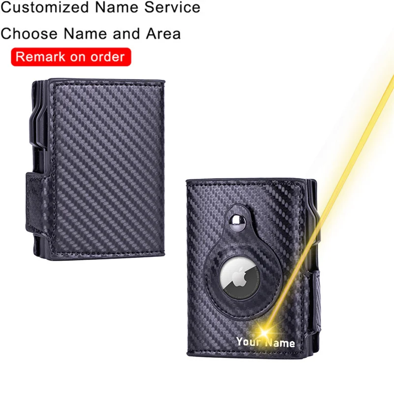 

Customized Name Card Holder Men Airtags Wallet Carbon Fiber Leather RFID Blocking Card Case Cardholder Coins Pocket Zipper Purse